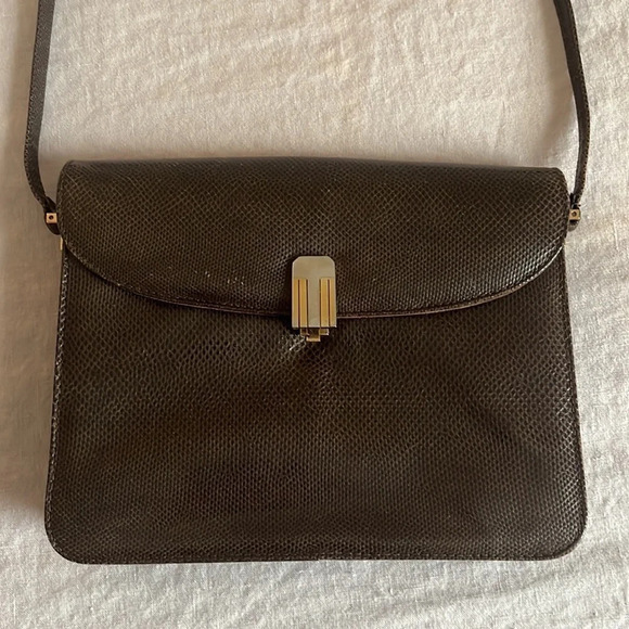 Vintage 1980’s Jay Herbert New York Accordion Style Brown Snakeskin Handbag - Picture 2 of 13